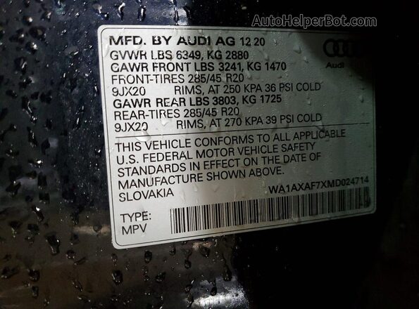 WA1AXAF7XMD024714 2021 AUDI Q7 Black Widok komory silnika