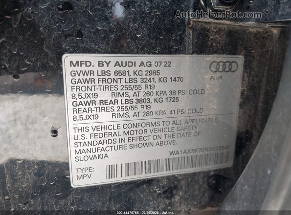 WA1AXBF75ND022540 2022 AUDI Q7 Black Вид підкапотного простору