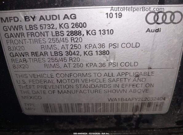 WA1B4AFY2L2032404 2020 AUDI SQ5 Black Շարժիչի բաժամունքի տեսք