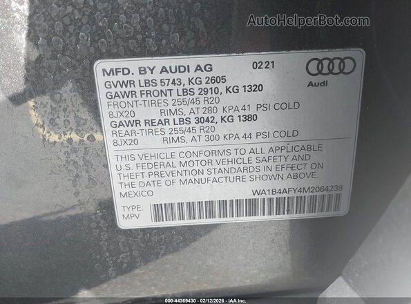 WA1B4AFY4M2064238 2021 AUDI SQ5 Серый Вид подкапотного пространства