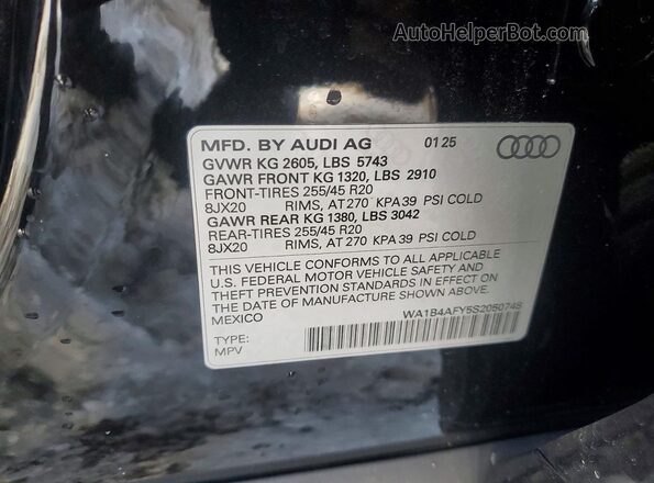 WA1B4AFY5S2050748 2025 AUDI SQ5 Черный Панорамный вид салона 360°