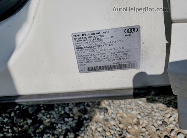 WA1BFCFS3GR015187 2016 AUDI Q3 Белый Панорамный вид салона 360°
