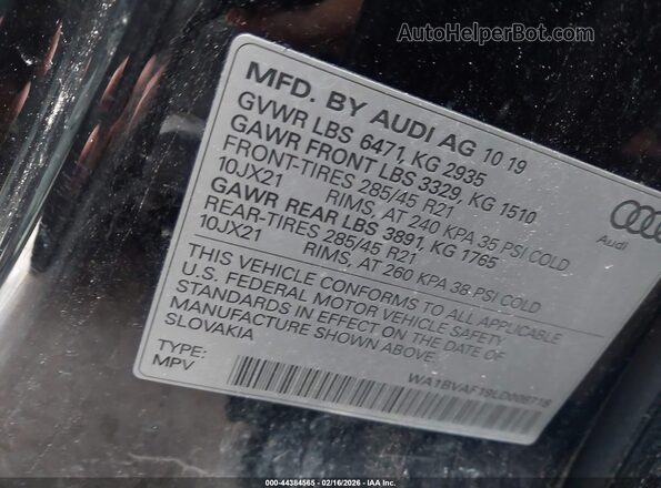 WA1BVAF19LD008718 2020 AUDI Q8 Черный Вид подкапотного пространства