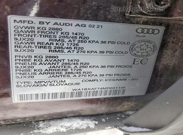WA1BXAF74MD031145 2021 AUDI Q7 Бордовый Вид подкапотного пространства