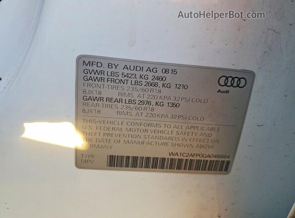 WA1C2AFP0GA046864 2016 AUDI Q5 Белый Панорамный вид салона 360°