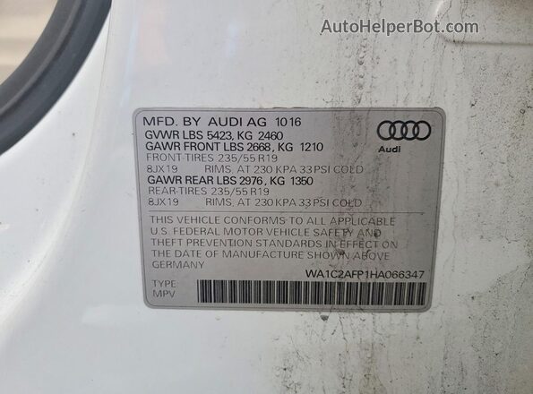 WA1C2AFP1HA066347 2017 AUDI Q5 White Widok naklejki z numerem VIN