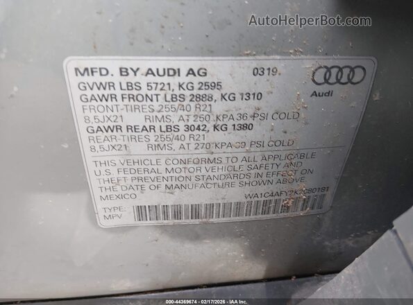 WA1C4AFY2K2080181 2019 AUDI SQ5 Серый Вид подкапотного пространства