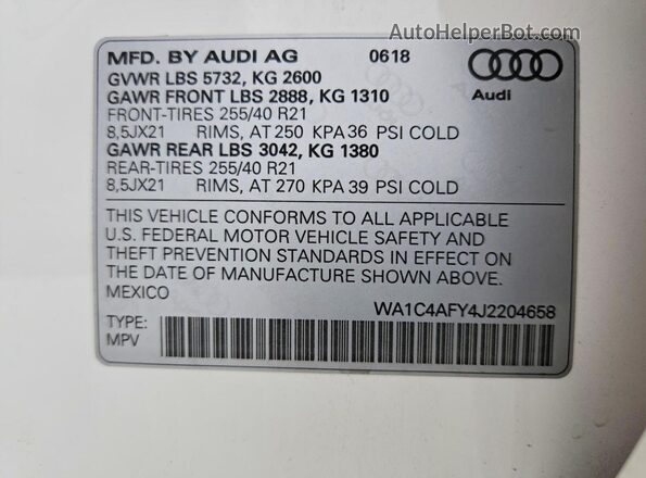 WA1C4AFY4J2204658 2018 AUDI SQ5 Белый Вид подкапотного пространства