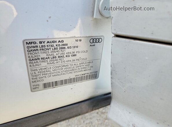 WA1C4AFY8L2027289 2020 AUDI SQ5 White Вид наклейки з VIN-кодом
