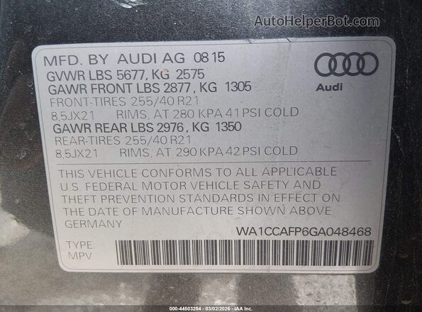 WA1CCAFP6GA048468 2016 AUDI SQ5 Gray Widok komory silnika