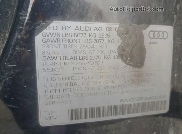 WA1CCAFP7GA042498 2016 AUDI SQ5 Черный Вид наклейки с VIN-кодом