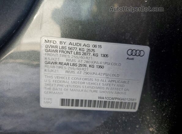 WA1CCAFP9GA012581 2016 AUDI SQ5 Gray Widok naklejki z numerem VIN