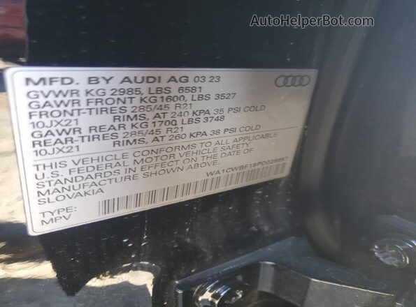 WA1CWBF18PD026897 2023 AUDI SQ8 Black Widok naklejki z numerem VIN
