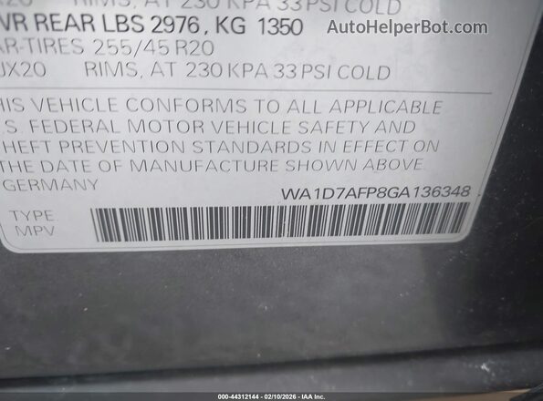 WA1D7AFP8GA136348 2016 AUDI Q5 Gray Widok komory silnika