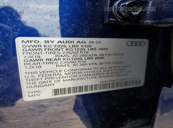 WA1DECF39R1152317 2024 AUDI Q3 Blue Widok wnętrza 360 stopni