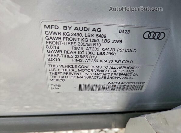 WA1EAAFY7P2133952 2023 AUDI Q5 Серый Вид подкапотного пространства