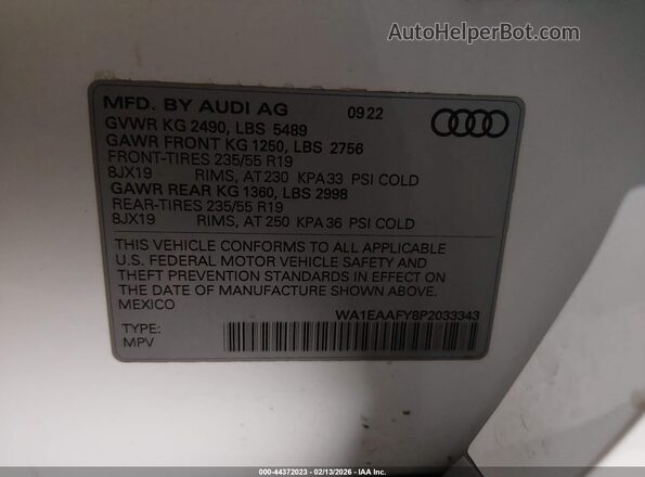 WA1EAAFY8P2033343 2023 AUDI Q5 Белый Вид подкапотного пространства