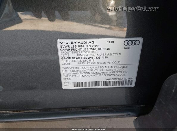 WA1ECCFS9JR024487 2018 AUDI Q3 Gray Вид підкапотного простору