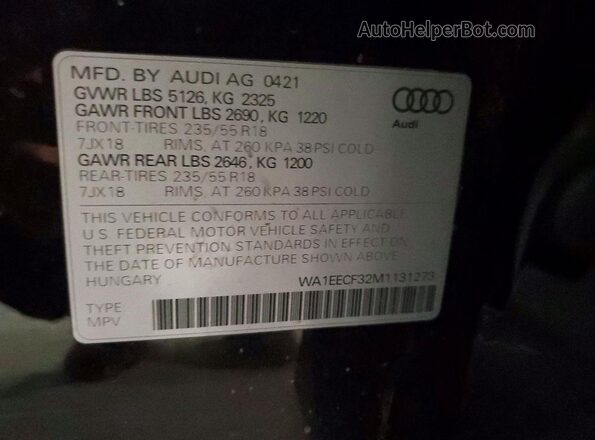 WA1EECF32M1131273 2021 AUDI Q3 Black Widok naklejki z numerem VIN