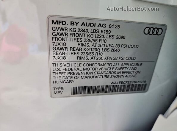 WA1EECF32S1071279 2025 AUDI Q3 Белый Вид подкапотного пространства