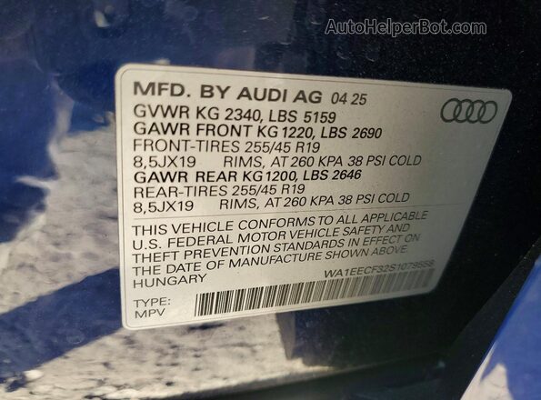 WA1EECF32S1079558 2025 AUDI Q3 Blue Панорамний вид салону 360°