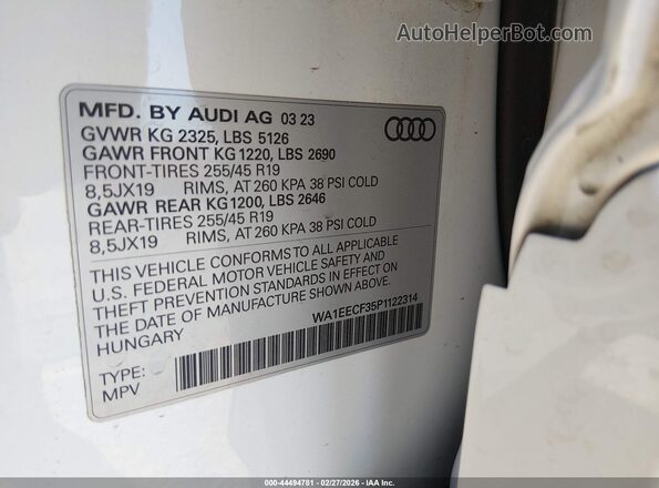 WA1EECF35P1122314 2023 AUDI Q3 Белый Вид подкапотного пространства