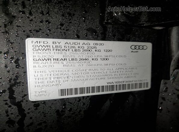 WA1EECF36M1018071 2021 AUDI Q3 Black VIN կոդի պիտակի տեսք