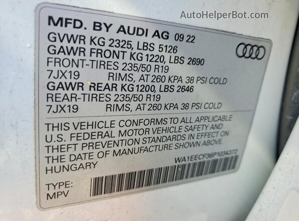 WA1EECF36P1034372 2023 AUDI Q3 White Вид наклейки з VIN-кодом