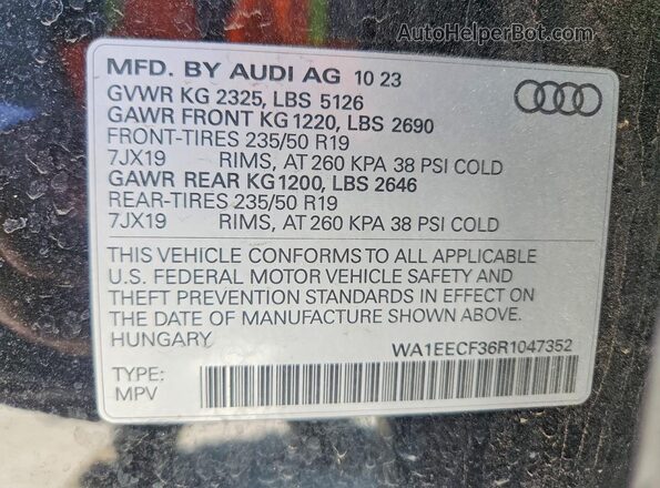 WA1EECF36R1047352 2024 AUDI Q3 Черный Вид наклейки с VIN-кодом