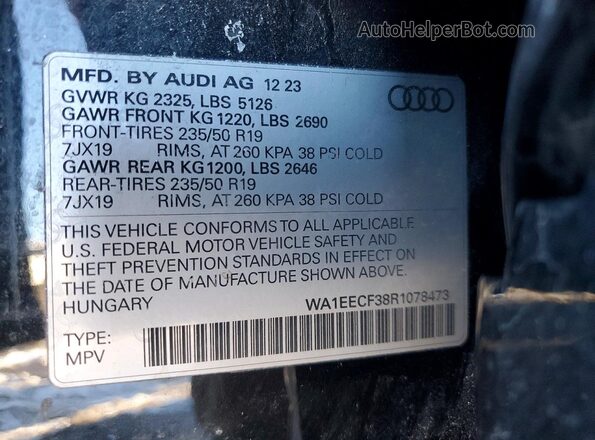 WA1EECF38R1078473 2024 AUDI Q3 Black Vista de la etiqueta del VIN