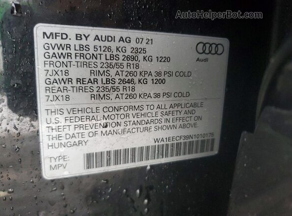 WA1EECF39N1010175 2022 AUDI Q3 Черный Панорамный вид салона 360°