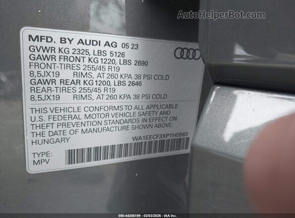 WA1EECF3XP1143563 2023 AUDI Q3 Серый Вид подкапотного пространства