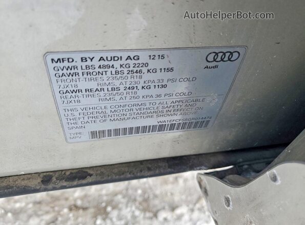 WA1EFCFS5GR014474 2016 AUDI Q3 Beige ძრავის განყოფილების ხედი