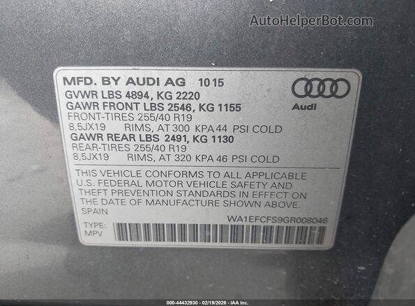 WA1EFCFS9GR008046 2016 AUDI Q3 Black Widok komory silnika