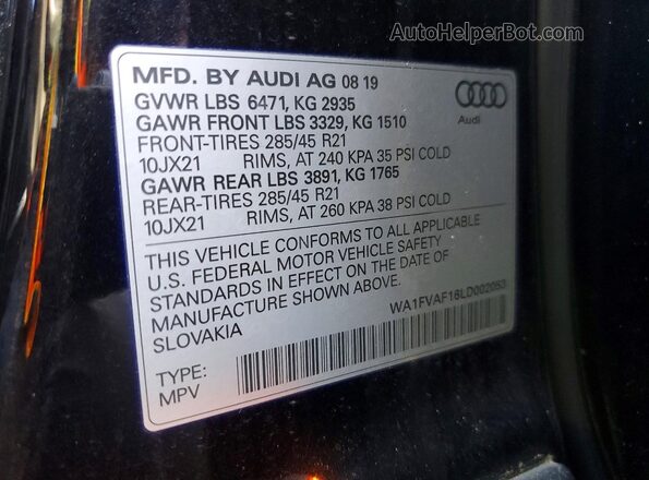 WA1FVAF16LD002053 2020 AUDI Q8 Black Vista interior de 360 grados