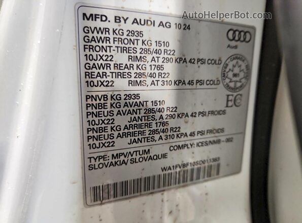 WA1FVBF10SD011383 2025 AUDI Q8 Белый Вид наклейки с VIN-кодом