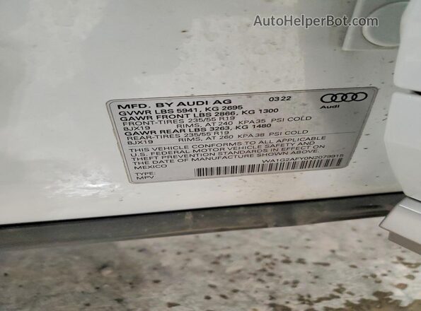 WA1G2AFY0N2079915 2022 AUDI Q5 Белый Панорамный вид салона 360°