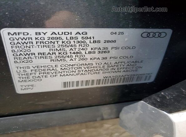 WA1G2AFY2S2065767 2025 AUDI Q5 Серый Вид наклейки с VIN-кодом