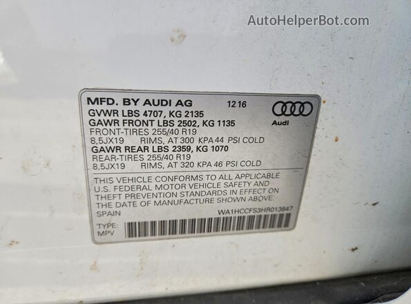 WA1HCCFS3HR013847 2017 AUDI Q3 White Вид наклейки з VIN-кодом