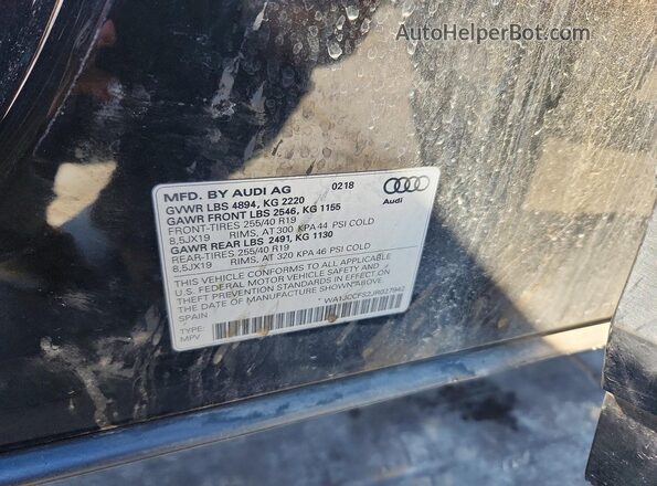 WA1JCCFS2JR027942 2018 AUDI Q3 Black Вид наклейки з VIN-кодом
