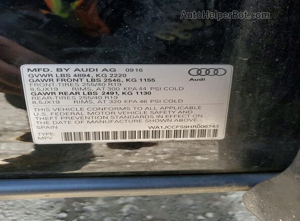 WA1JCCFS9HR006743 2017 AUDI Q3 Black Widok naklejki z numerem VIN
