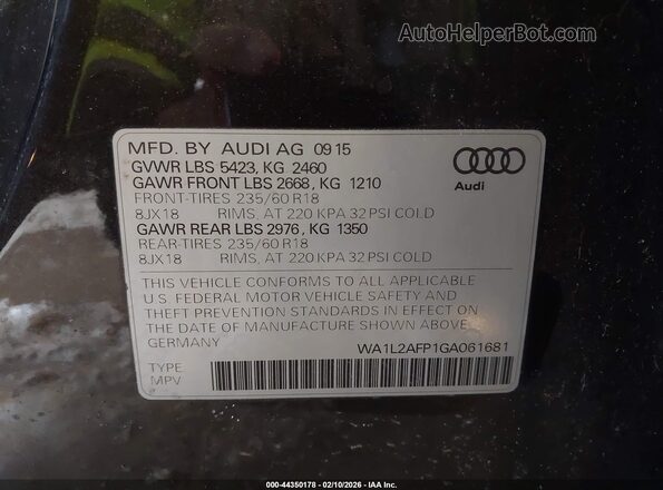 WA1L2AFP1GA061681 2016 AUDI Q5 Black ძრავის განყოფილების ხედი