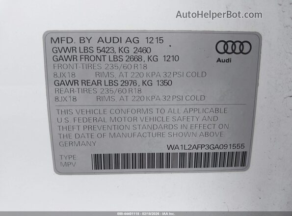 WA1L2AFP3GA091555 2016 AUDI Q5 White Вид підкапотного простору