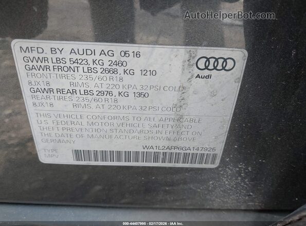 WA1L2AFP6GA147925 2016 AUDI Q5 Gray Вид підкапотного простору