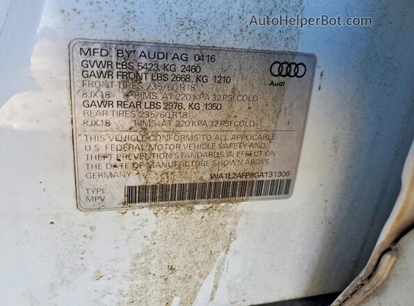 WA1L2AFP8GA131306 2016 AUDI Q5 White Vista del compartimento del motor