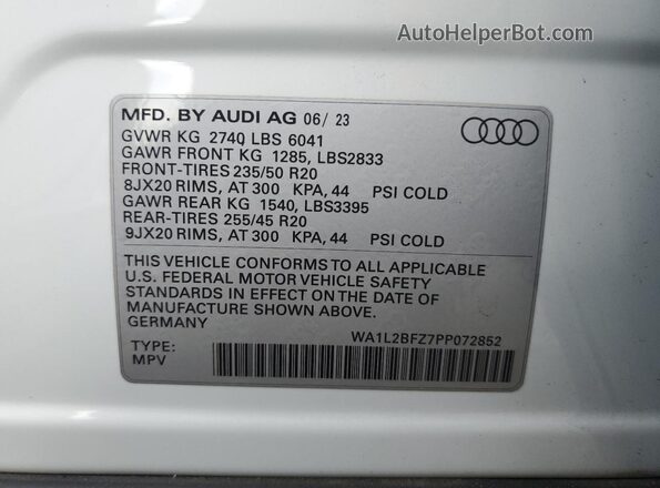 WA1L2BFZ7PP072852 2023 AUDI Q4 Белый Панорамный вид салона 360°