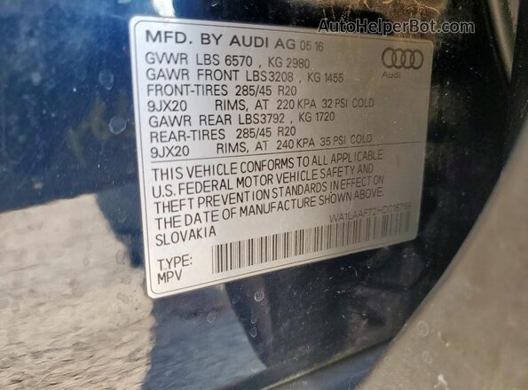 WA1LAAF72HD018759 2017 AUDI Q7 Синий Вид наклейки с VIN-кодом
