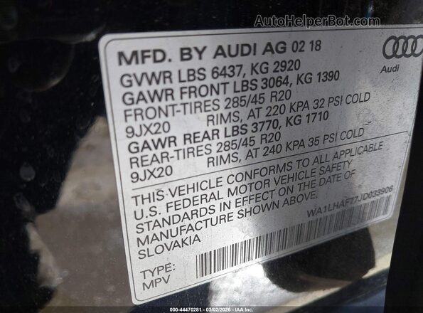 WA1LHAF77JD033906 2018 AUDI Q7 Черный Вид подкапотного пространства