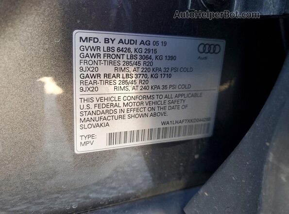 WA1LHAF7XKD044268 2019 AUDI Q7 Gray Widok wnętrza 360 stopni