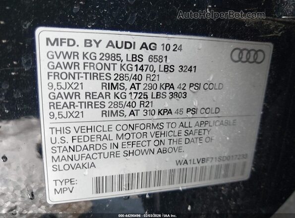 WA1LVBF71SD017233 2025 AUDI Q7 Черный Вид подкапотного пространства